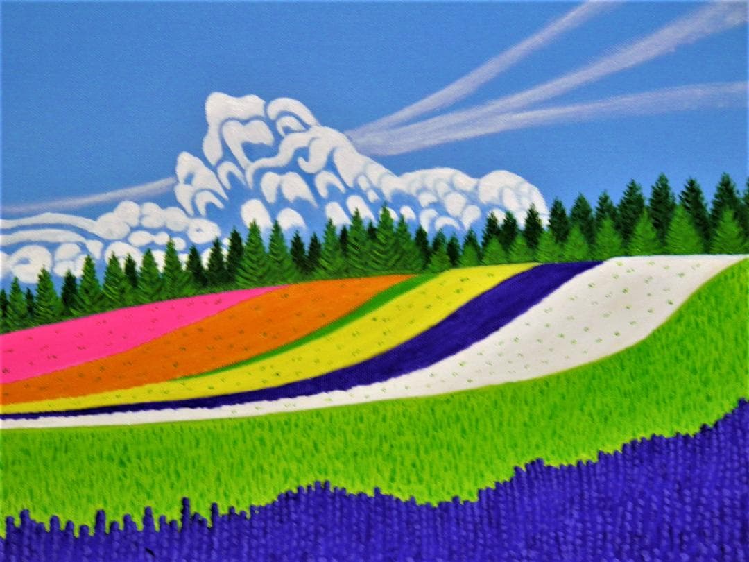 ★美瑛・富田ファームの花畑・肉筆油彩画・F6キャンバス