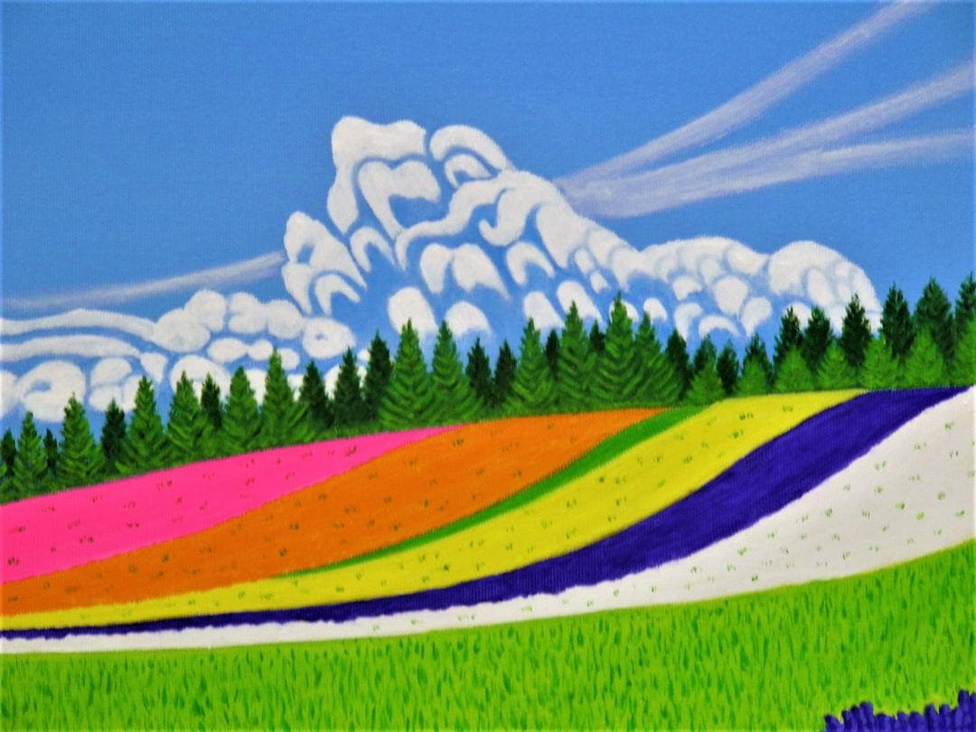 ★美瑛・富田ファームの花畑・肉筆油彩画・F6キャンバス