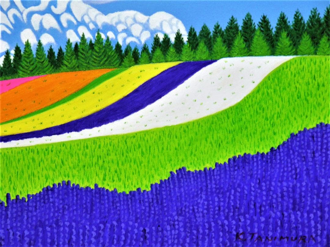 ★美瑛・富田ファームの花畑・肉筆油彩画・F6キャンバス