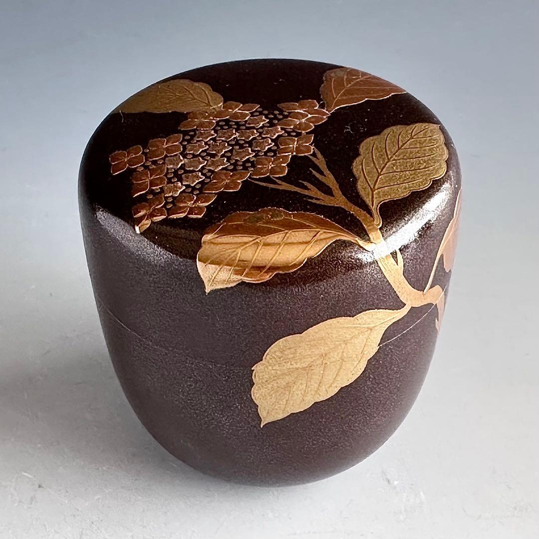 茶道具　銀錆塗　紫陽花蒔絵　大棗　吉田華正　共箱　加賀蒔絵　梅雨　あじさい　茶会