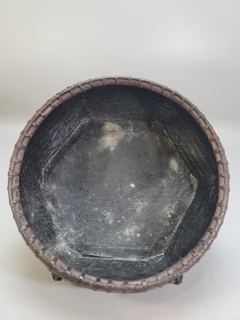 茶道具 唐物 竹網 籠 炭斗 炭籠