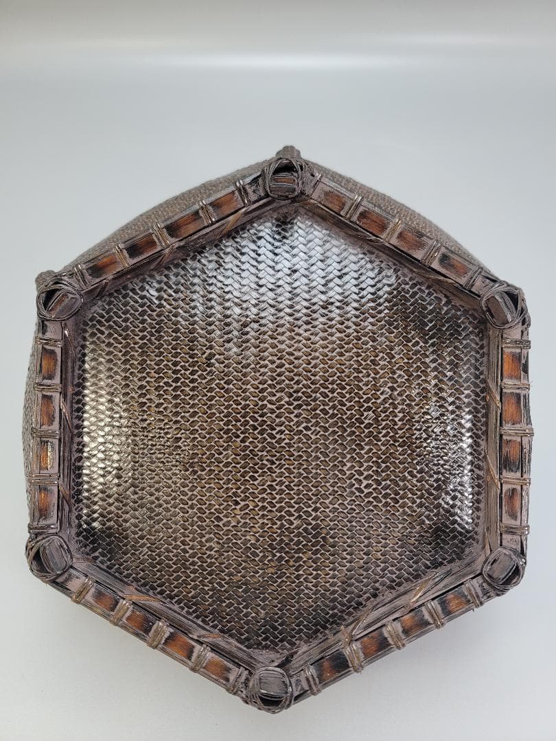 茶道具 唐物 竹網 籠 炭斗 炭籠