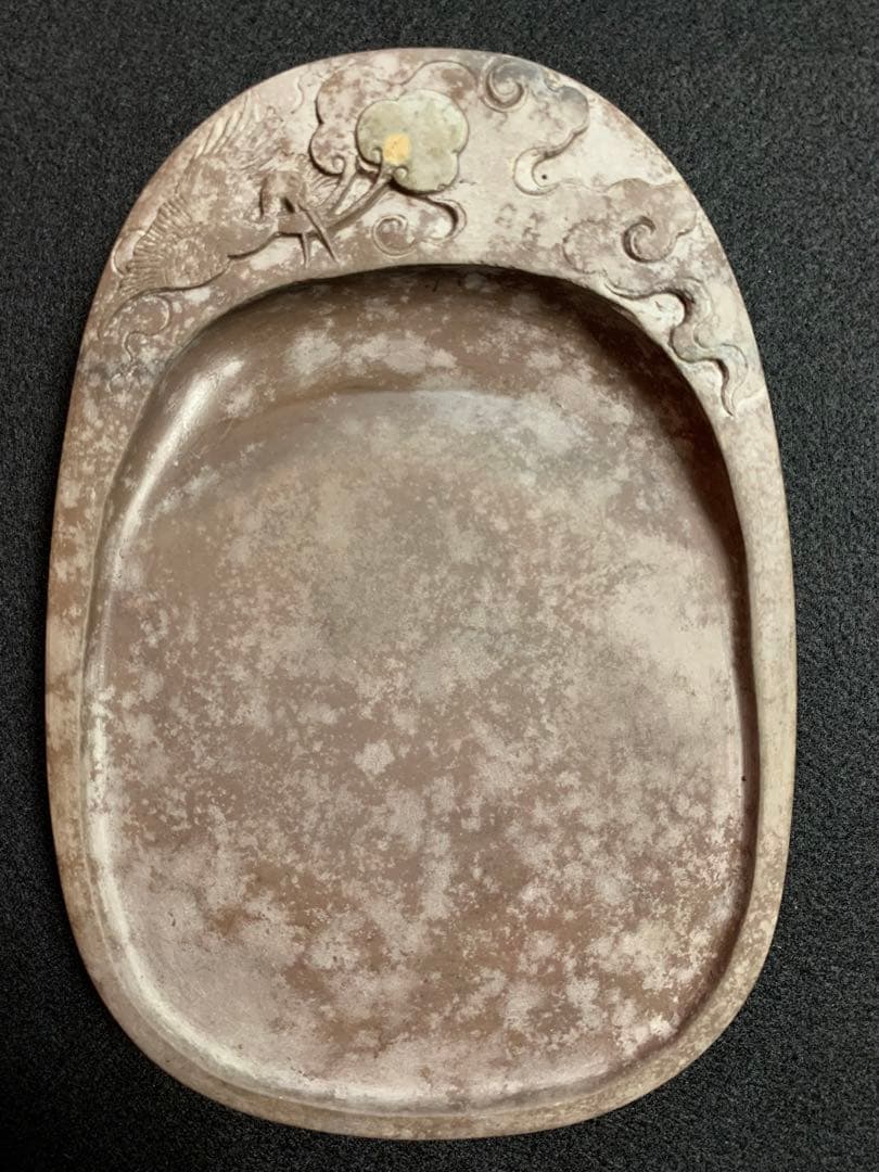 端渓硯　中国硯　木箱入り　梅鳥彫刻　石目 硯石 石筋