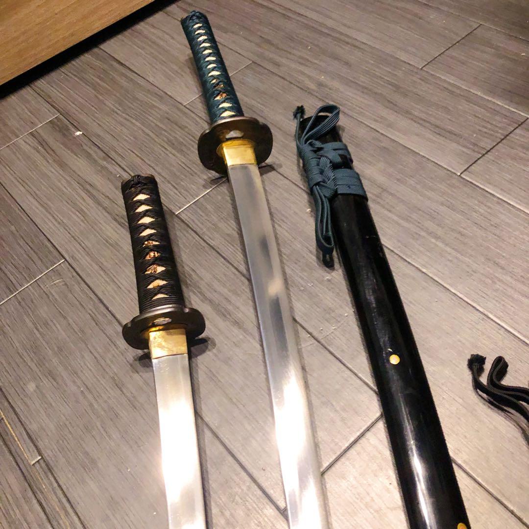 高級模造刀　高級居合刀　 土佐美術刀剣　大小セット　本研波刃　竹笹柄