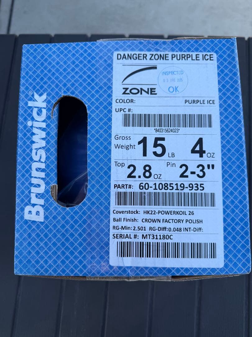 ボール Brunswick Danger Zone Purple Ice 15LB