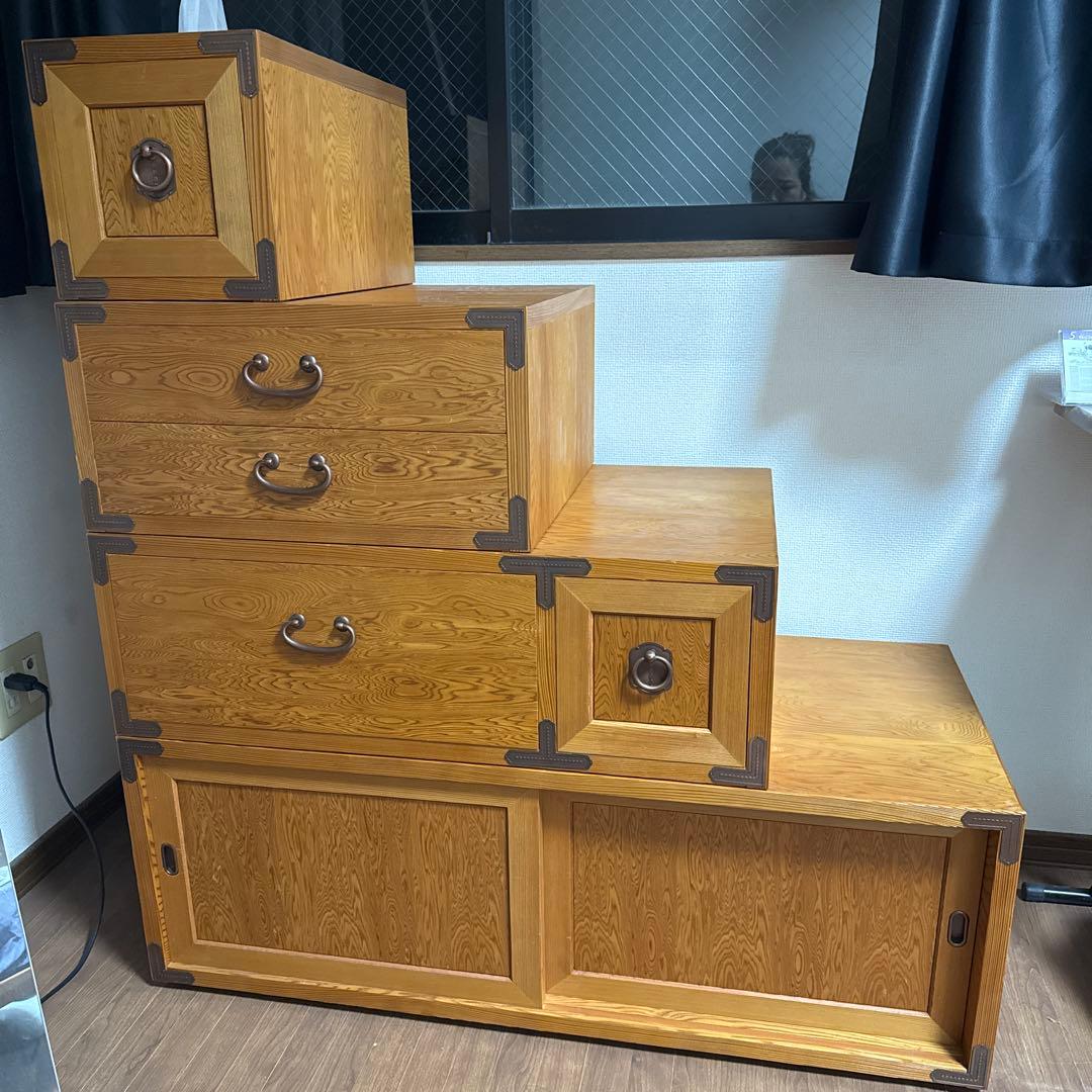 屋久杉　段重ね式木製引き出しタンス