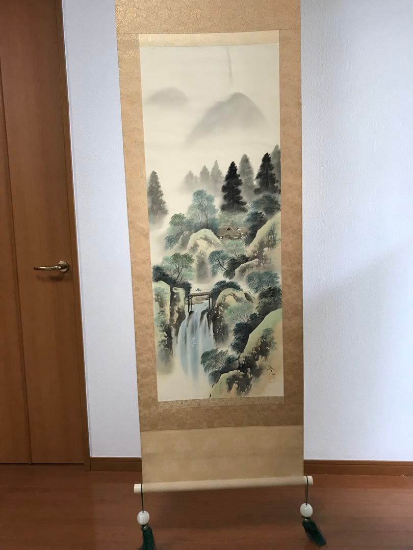 掛け軸　彩色山水　日本画