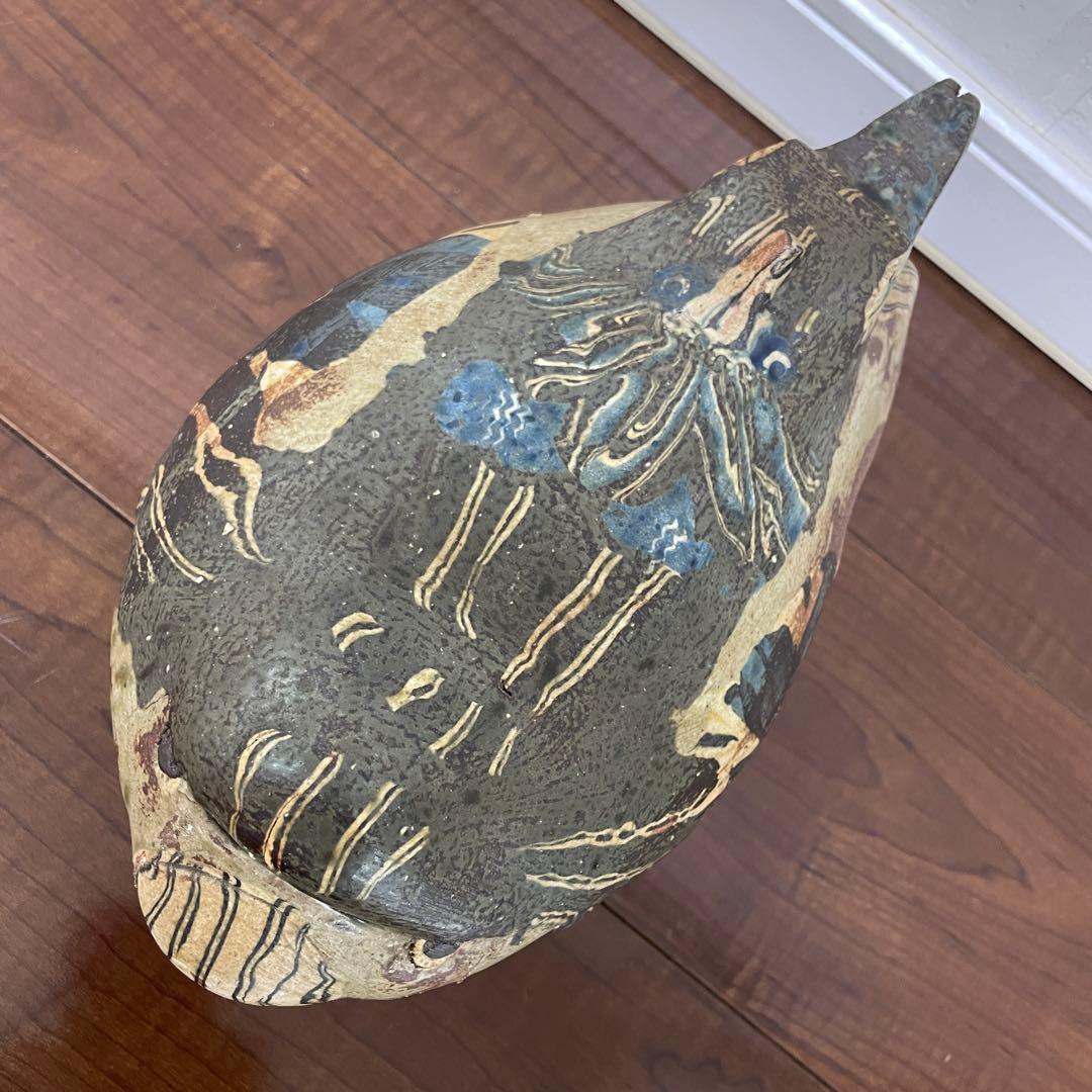 【魚の宮】　山内瑠璃子　練り込み　大島窯　置物