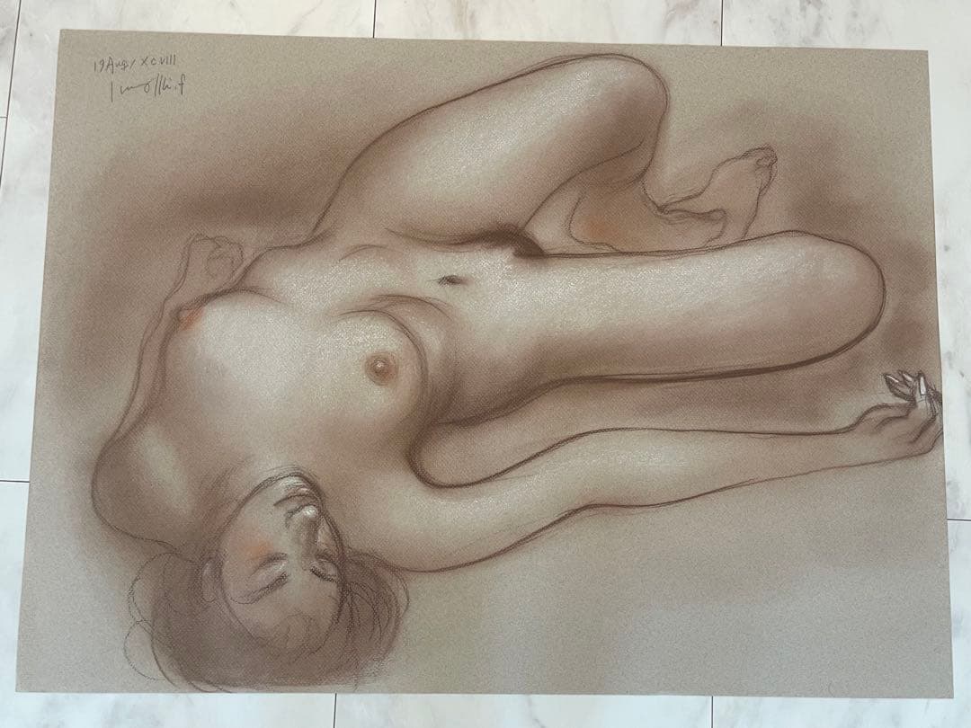 【真作】古沢岩美　大作　裸婦　パステル画