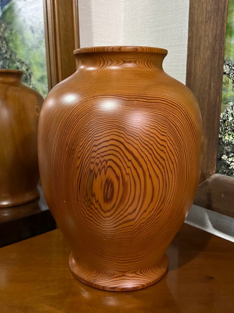 屋久杉　壺　花入　骨董品　岳南英世作　土埋木製 屋久杉加工協同組合