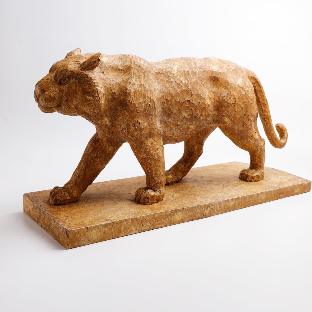 冨永朝堂 木製 虎の彫刻 幅約56㎝ 骨董品