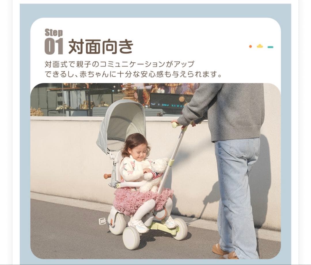 【新品未使用】折りたたみ式三輪車 ピンク シェード付き