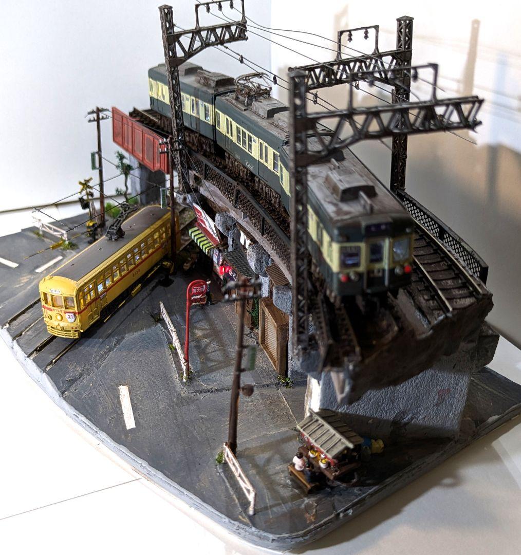 T*y様 Ｎゲージ・ミニジオラマ【昭和の京成町屋ガード下・都電のある情景】車両付