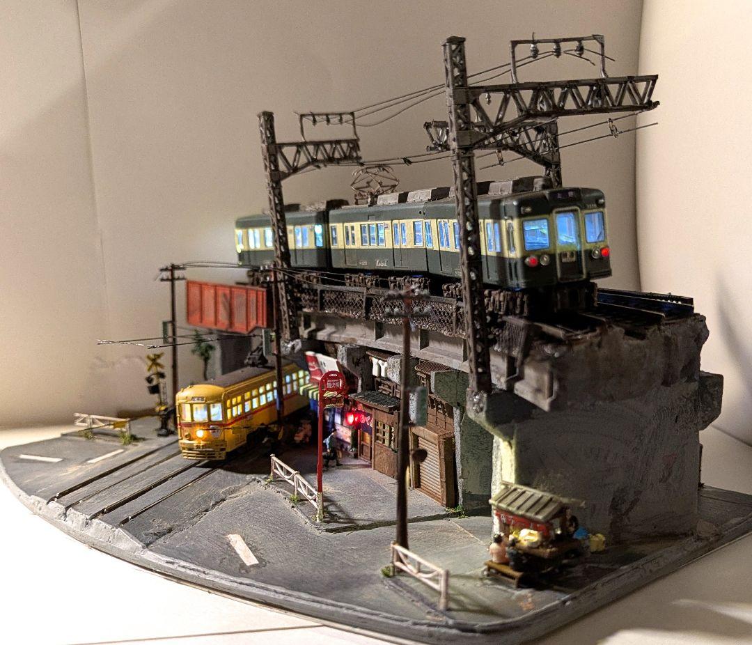 T*y様 Ｎゲージ・ミニジオラマ【昭和の京成町屋ガード下・都電のある情景】車両付
