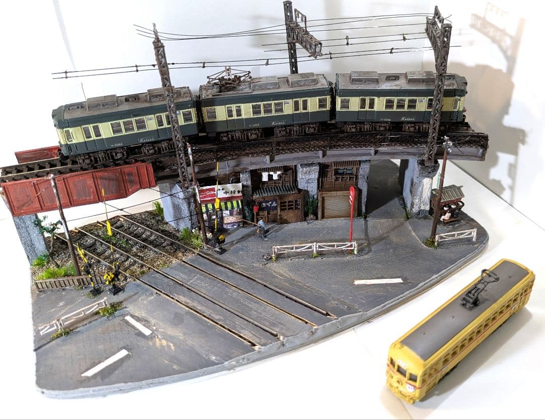 T*y様 Ｎゲージ・ミニジオラマ【昭和の京成町屋ガード下・都電のある情景】車両付