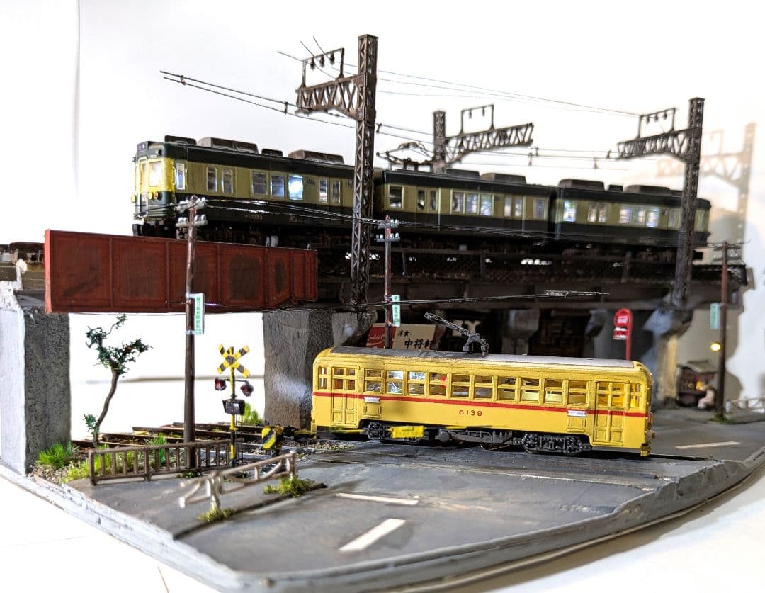T*y様 Ｎゲージ・ミニジオラマ【昭和の京成町屋ガード下・都電のある情景】車両付