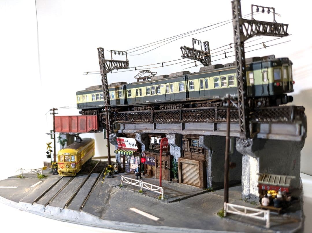 T*y様 Ｎゲージ・ミニジオラマ【昭和の京成町屋ガード下・都電のある情景】車両付