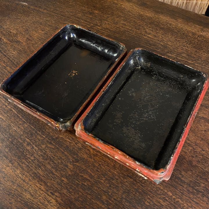 民国　朱漆竹编文房箱　漆箱　漆器　骨董品　美術品　工芸品