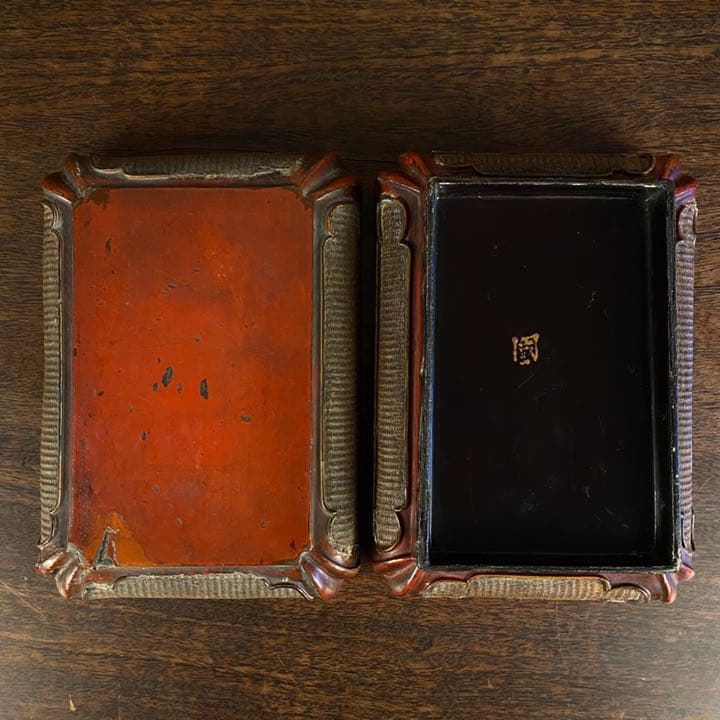 民国　朱漆竹编文房箱　漆箱　漆器　骨董品　美術品　工芸品