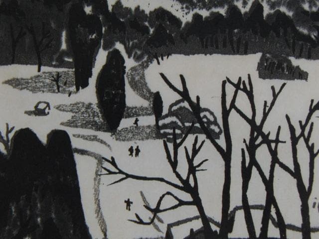 斎藤清、【会津の冬（窪）】、希少な大判額装用画集より、美品、新品額装付