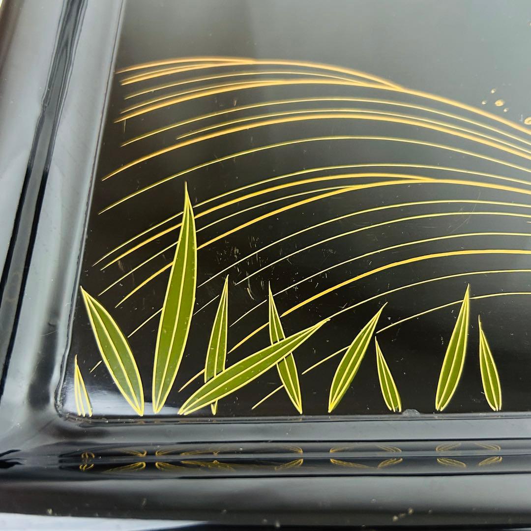 輪島塗 脚付き御膳 10枚揃 鯉蒔絵 黒塗 木箱付　古漆器