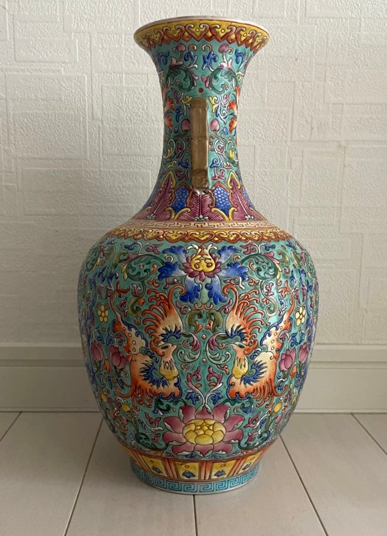 中国 骨董品 大清乾隆年製 粉彩鳳凰花唐草文 瓶