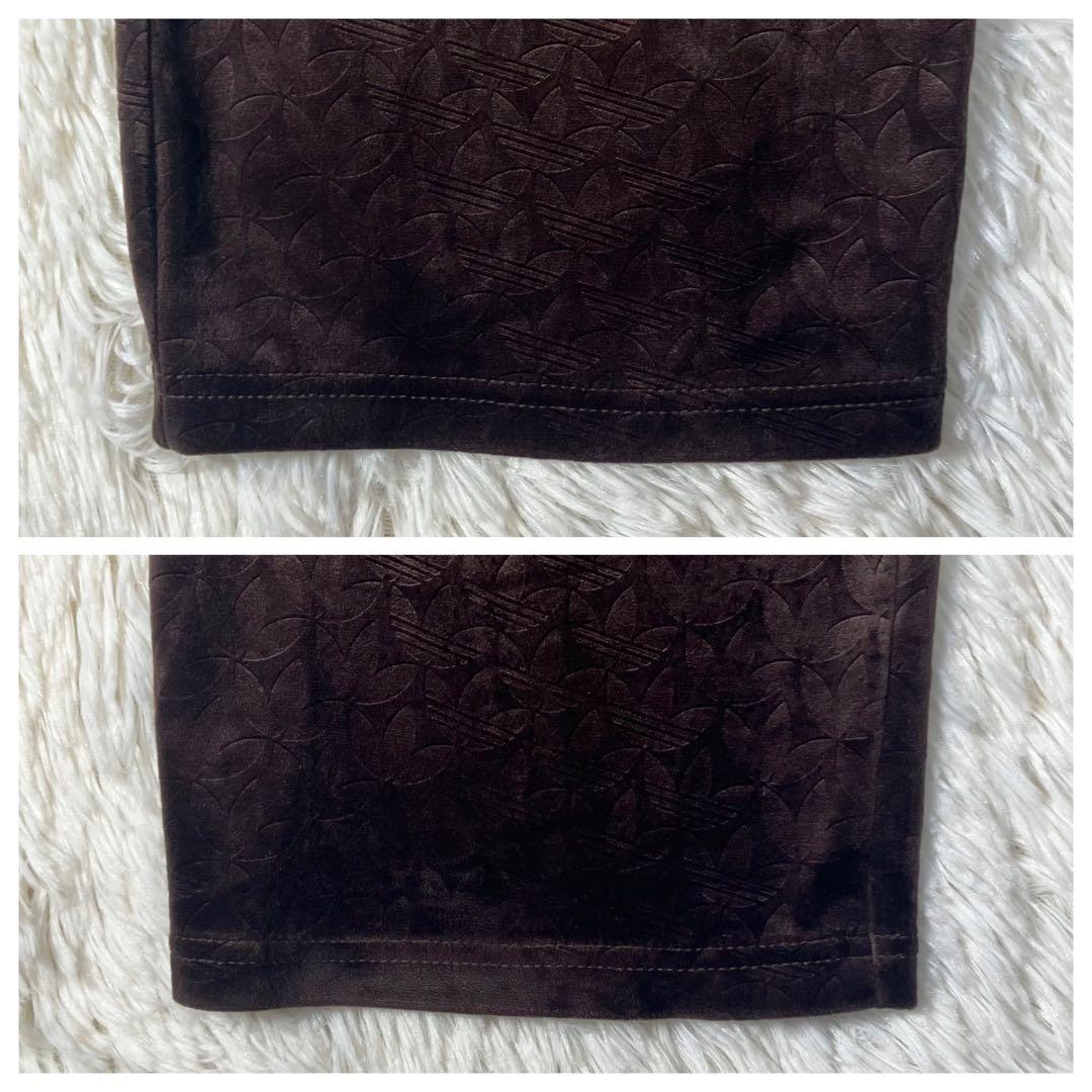 美品 adidas アディダス ベロア トラックパンツ 総柄 モノグラム XL