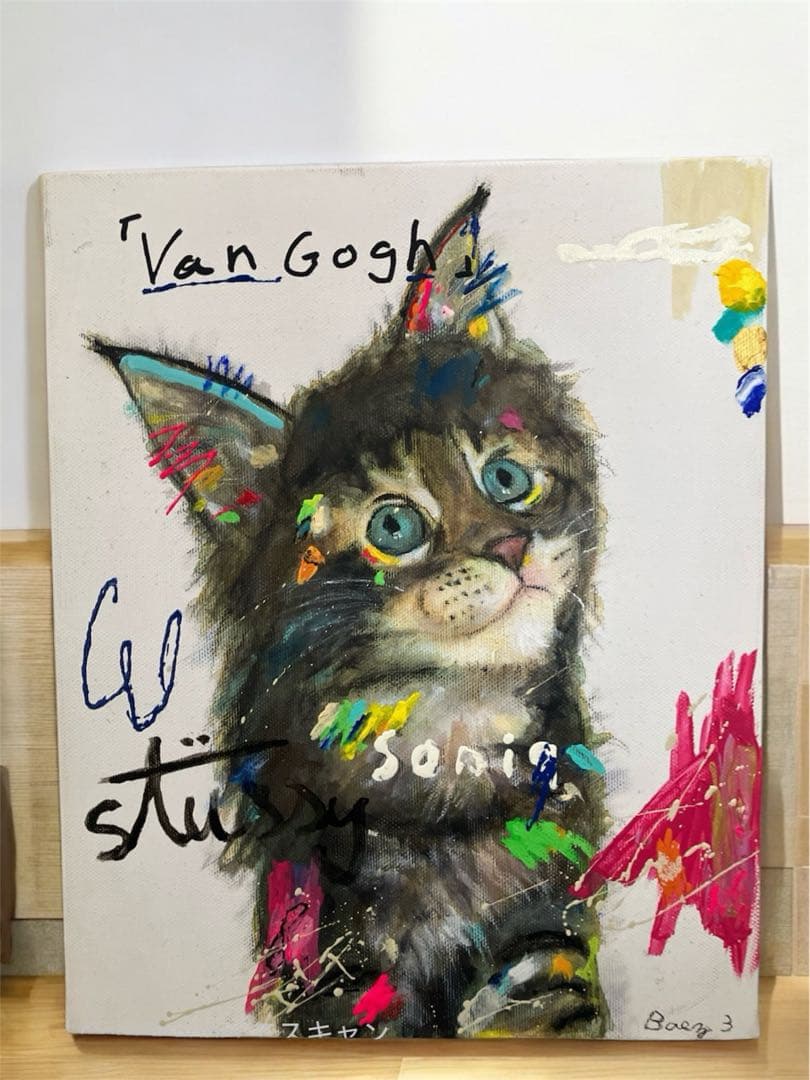 猫　インテリア　メインクーン　アクリル画　キャンバスF3号　BAEZ3
