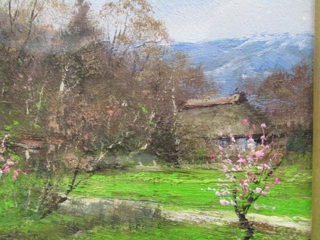 石川 茂男 『奥信濃』油彩4号 長野県下水内郡 直筆サインあり 木製額縁付き