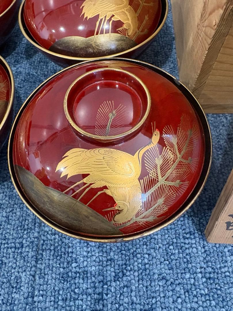 漆島塗吸物椀　金蒔絵　骨董　時代物　アンティーク　10客共箱付き