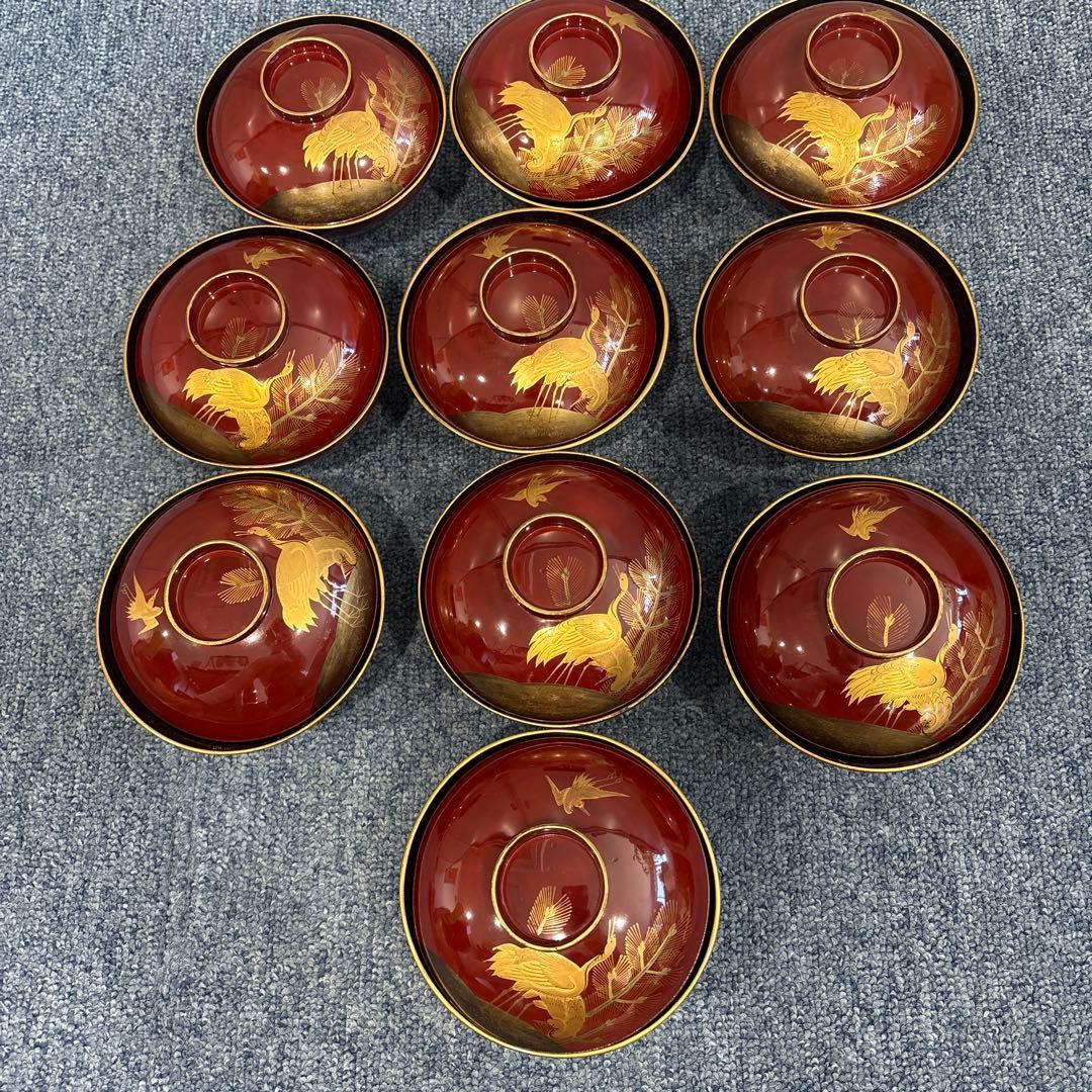 漆島塗吸物椀　金蒔絵　骨董　時代物　アンティーク　10客共箱付き