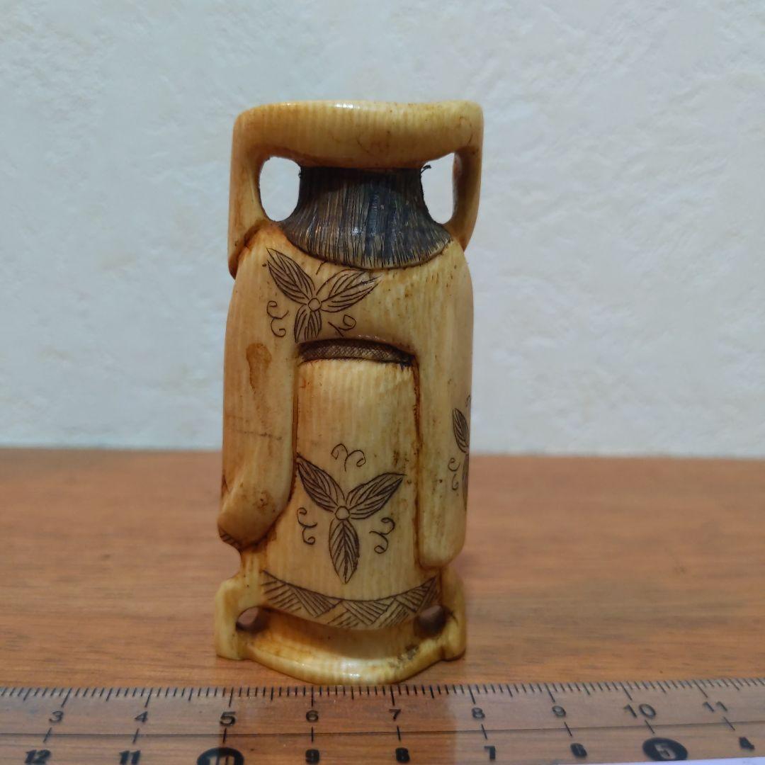 時代提げ物 七福神根付 天然素材 在銘【弁才天】高さ約7.4cm 重さ約56ｇ