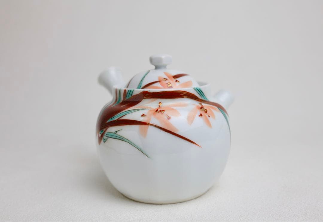 清水 六兵衛？ 面取　蘭絵　急須 煎茶道具