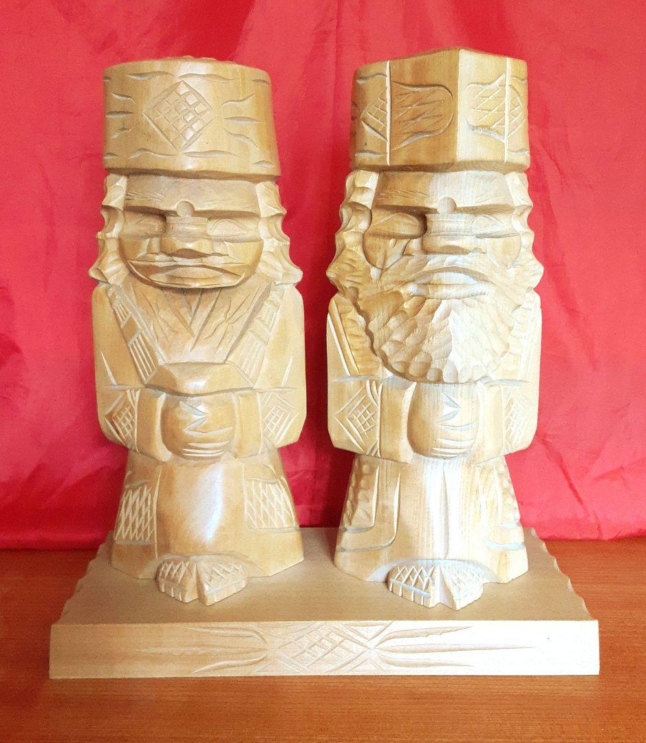 アイヌ　木彫り　夫婦人形