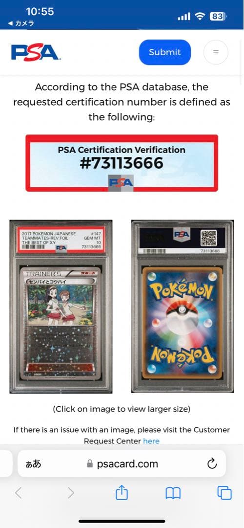 センパイとコウハイ　ミラー　psa10