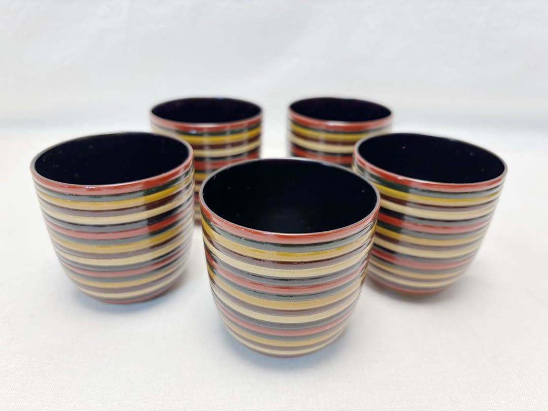 未使用 懐石道具 木製 独楽 箸洗 5客揃 内黒 小吸物椀 和食器 紙箱