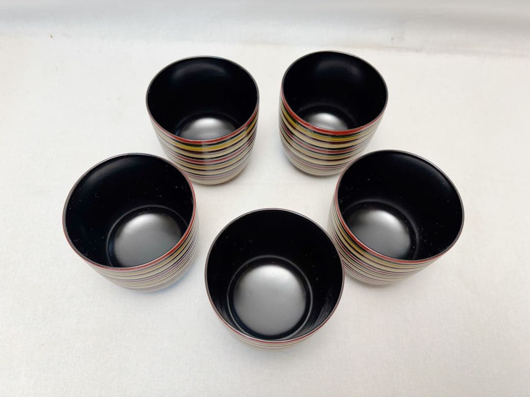 未使用 懐石道具 木製 独楽 箸洗 5客揃 内黒 小吸物椀 和食器 紙箱