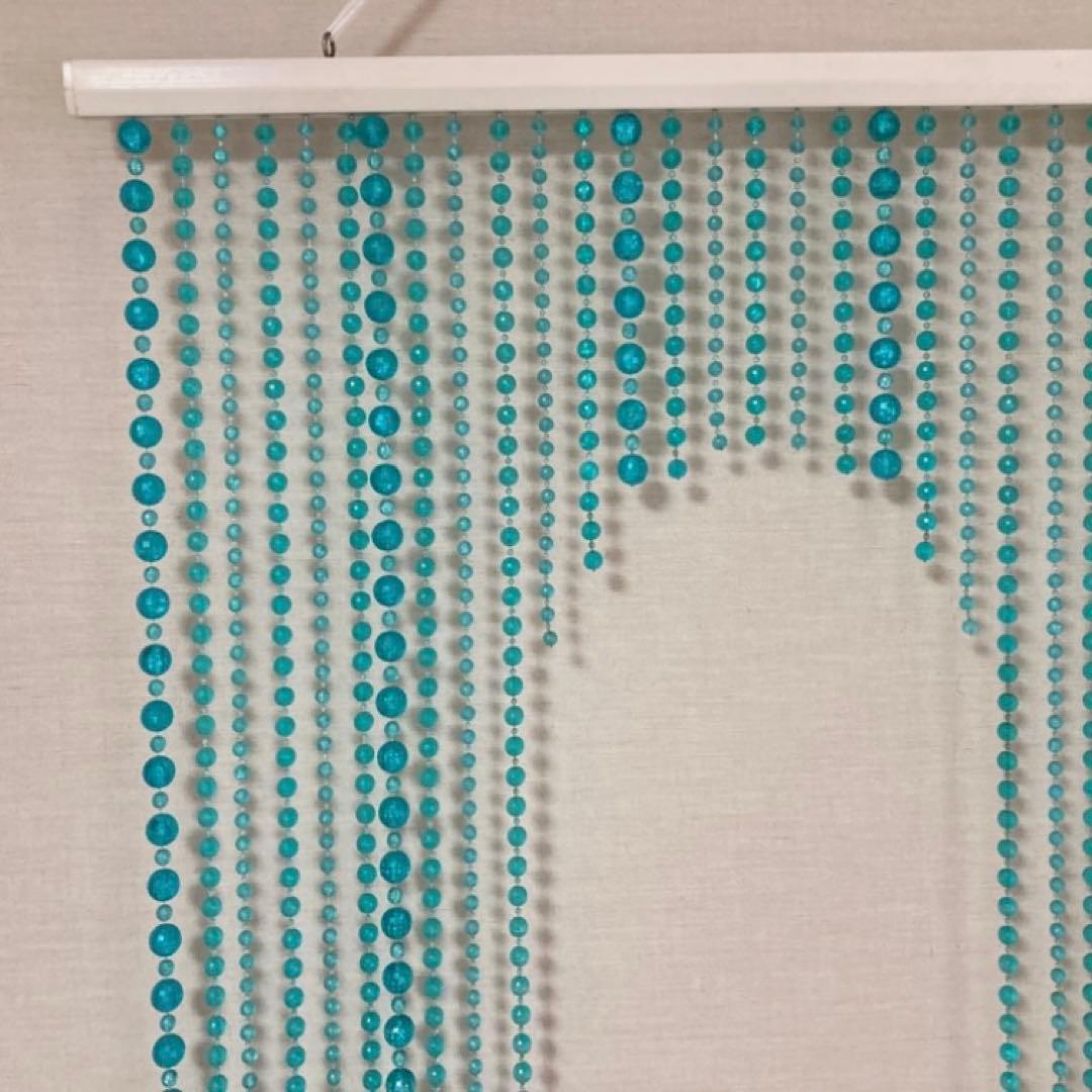 セルコン 珠のれん 玉暖簾 仕切り すだれ カーテン 壁掛け 青 ポップ レトロ