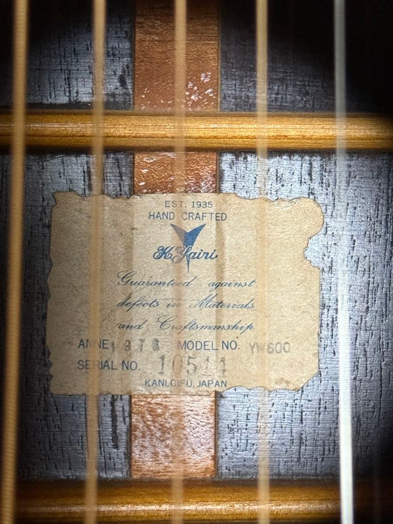 1978年製　K. Yairi YW-600 ジャパンヴィンテージ　ヤイリギター
