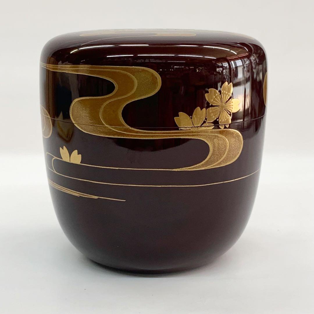 【棗　桜川蒔絵　溜塗】新井司峰　共箱