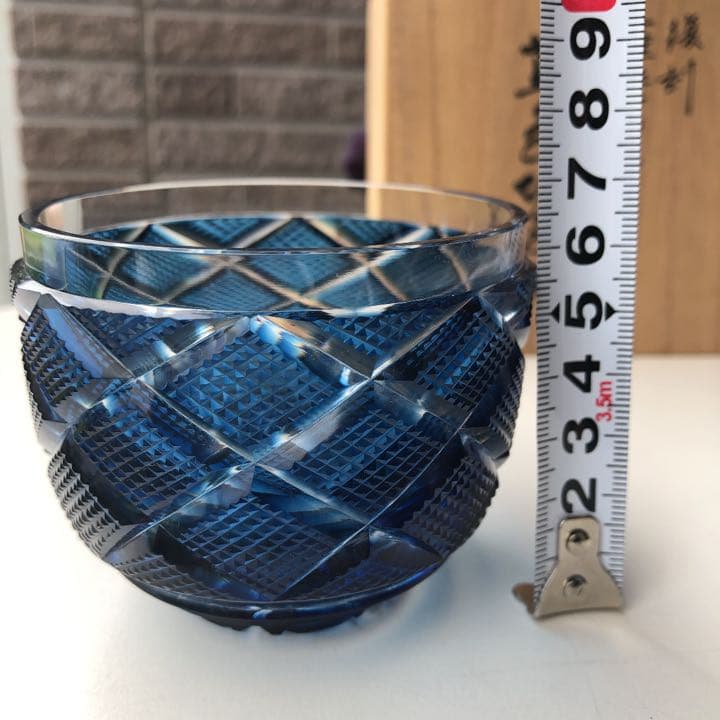 復刻薩摩切子 藍色切子碗 昭和レトロ✿︎