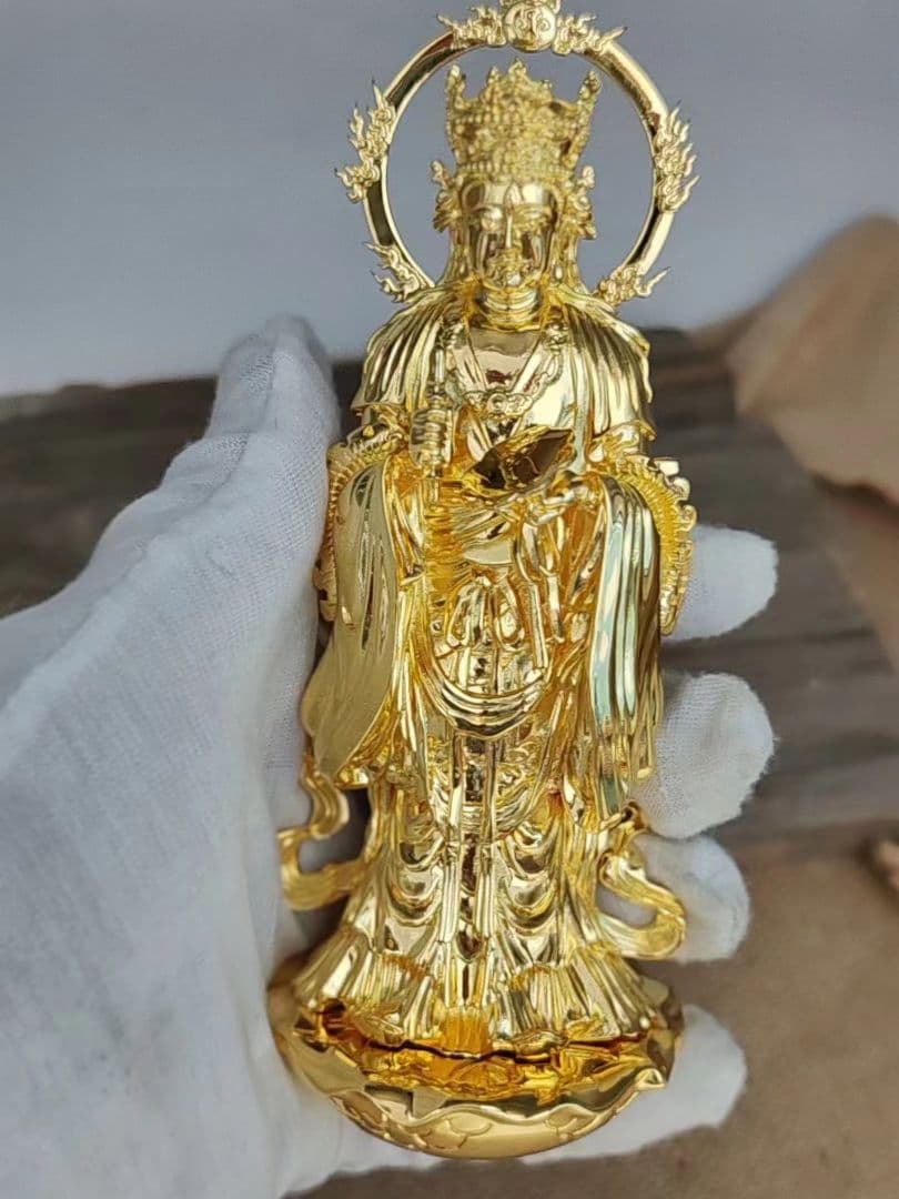 【修縁堂】高品質 仏像 メッキ 帝釈天 置物 木彫 仏様 可装蔵