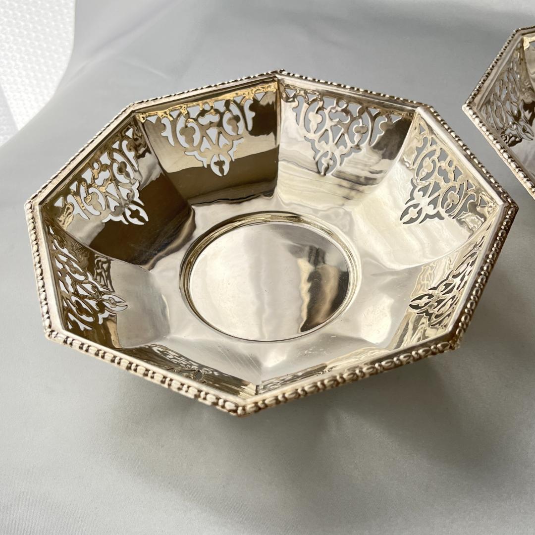 【英国】 透かしのオクタゴンボウル ペア【シルバープレート】