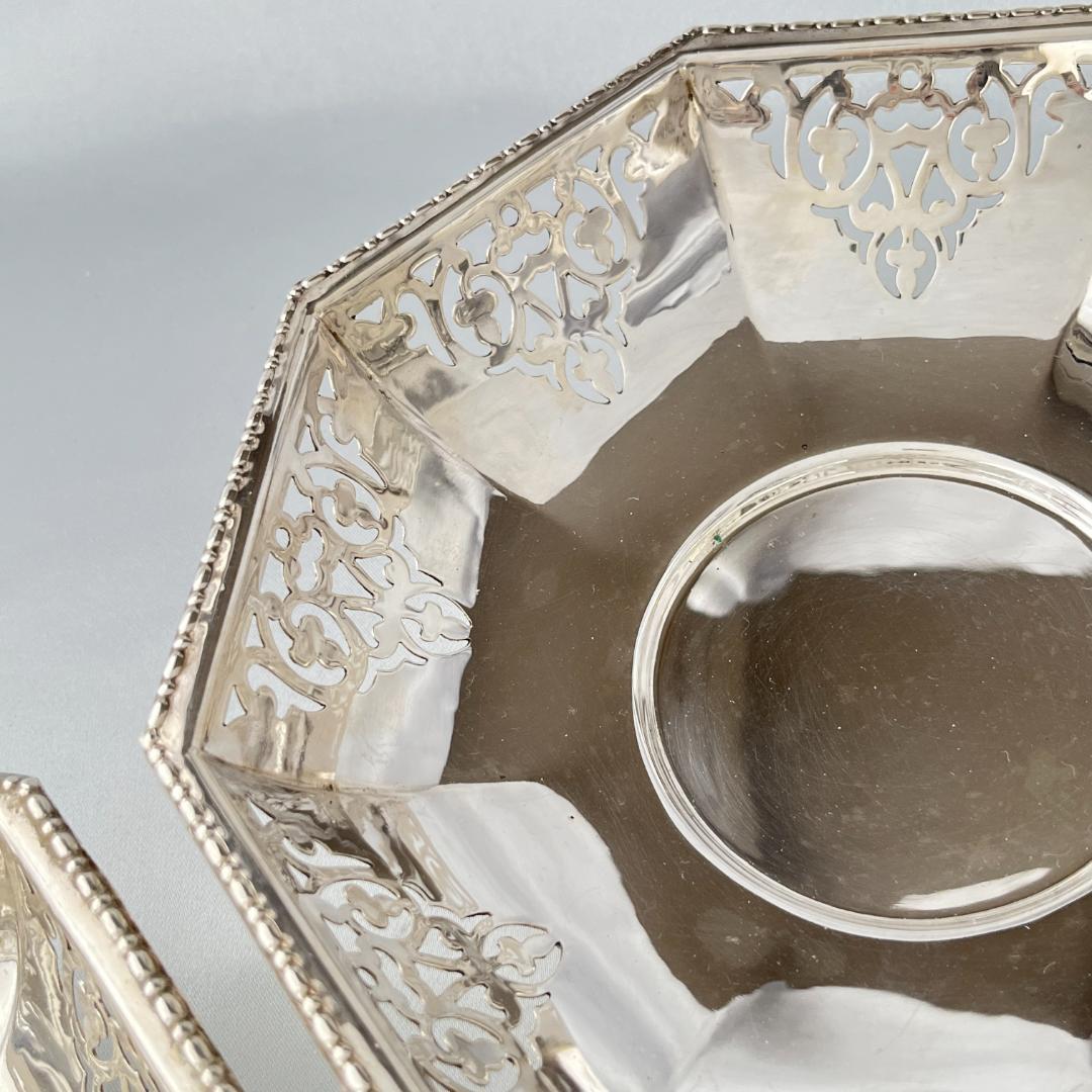 【英国】 透かしのオクタゴンボウル ペア【シルバープレート】