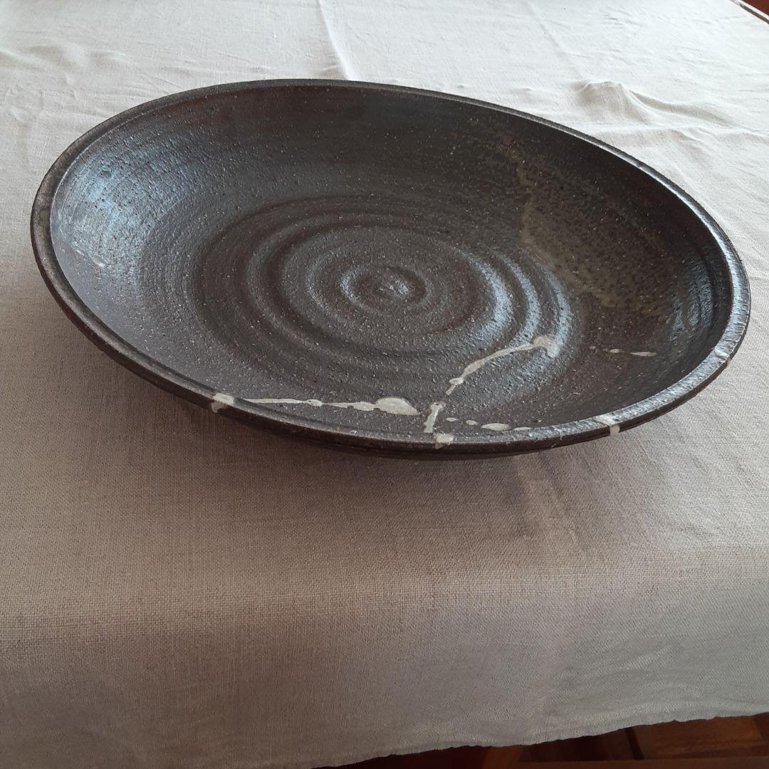 陶彩　灰釉大皿　高山陶園　渡辺敬一郎　常滑焼