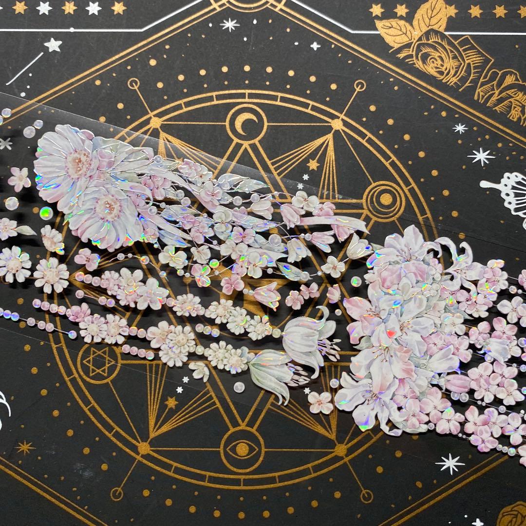 【9311】海外　マステ　中古巻　貝殻光マスキングテープ　お花　装飾系