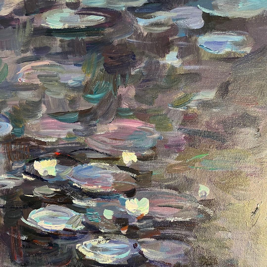手書き油絵 クロード・モネ 睡蓮 肉筆絵画 額付き インテリア 油彩画