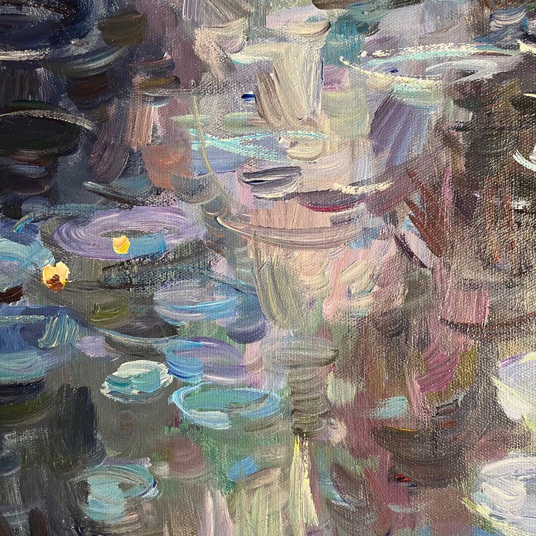 手書き油絵 クロード・モネ 睡蓮 肉筆絵画 額付き インテリア 油彩画