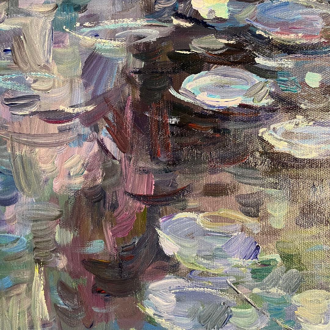 手書き油絵 クロード・モネ 睡蓮 肉筆絵画 額付き インテリア 油彩画