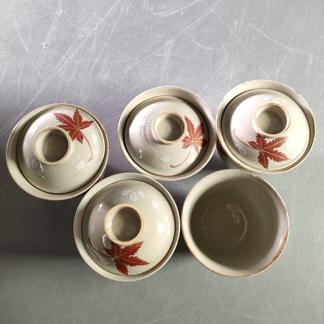 A874-3/平安菊渓 造/仁清写雲錦模様小蓋茶碗(蓋4客・碗5客)